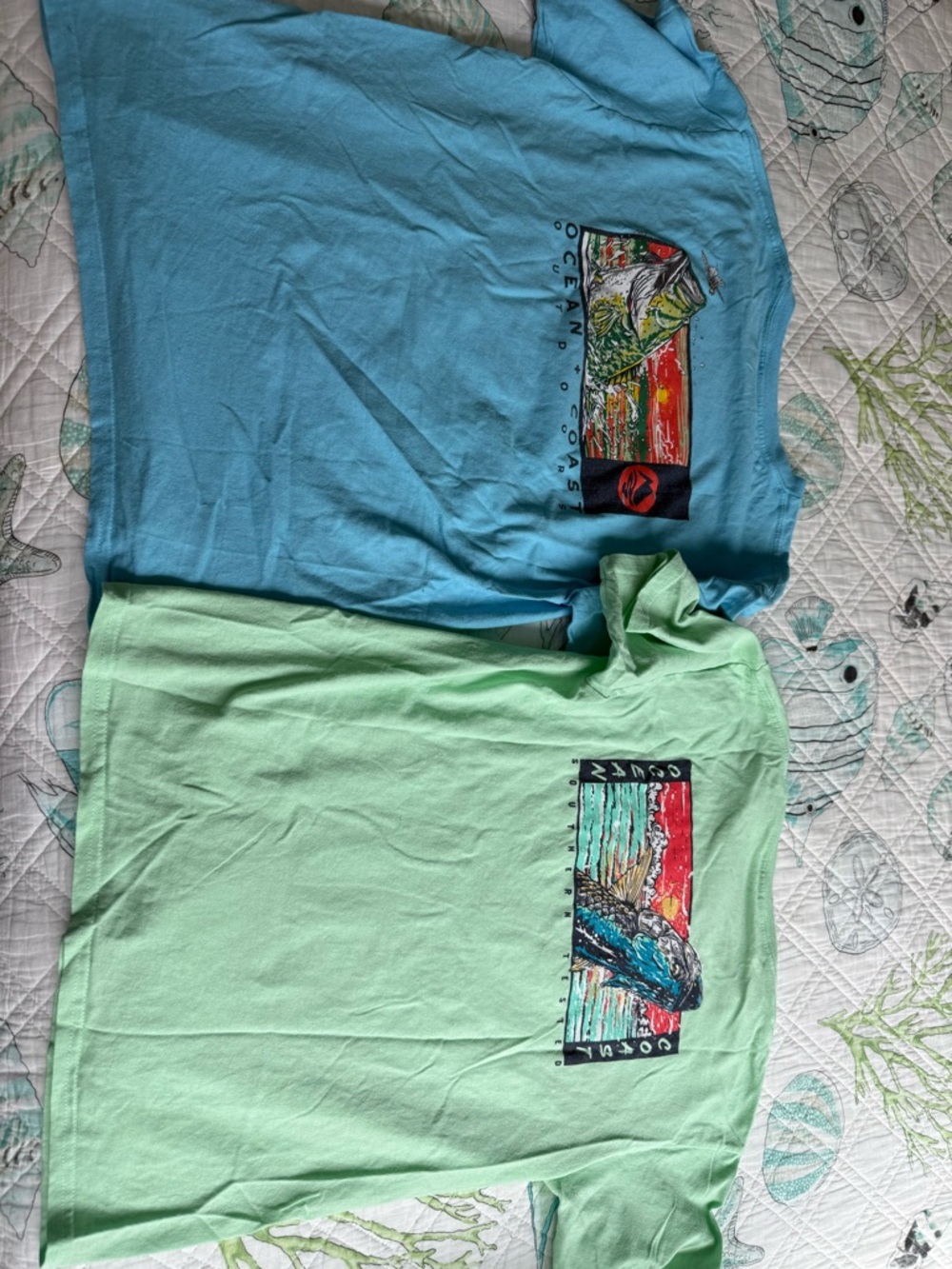 2 kids Large Ocean Coast t-shirts and L 10-12 Gray Children’s Place shorts